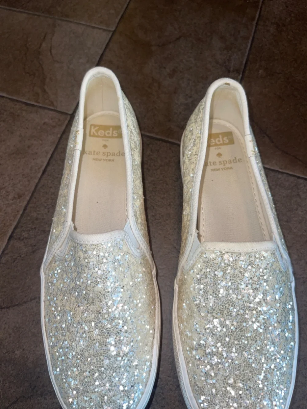 EUC Keds X Kate Spade Triple Decker Shimmering Cream Slip On Shoes Size 6